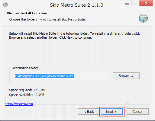 Windows8 スタートメニュー表示  Skip Metro Suite インストールする場所