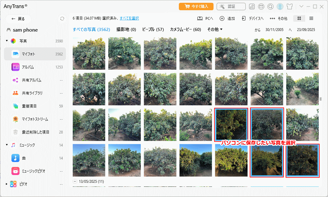 保存する写真を選択
