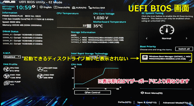 Windows11 が起動できず UEFI BIOS の画面が表示