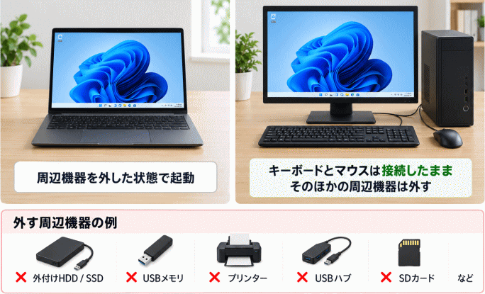 Windows11 周辺機器を外した状態で起動