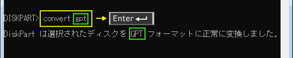 diskpartでディスクをGPT方式に設定