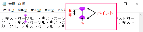 テキストカーソルの色の変更の見本図