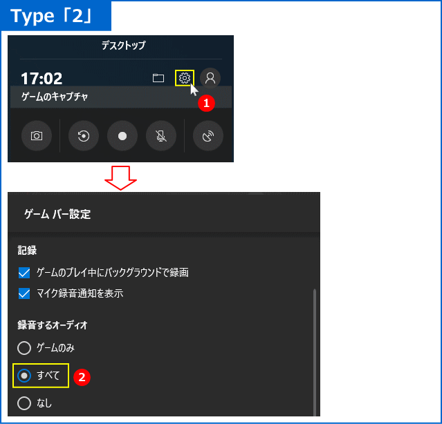 動画キャプチャ時に全ての音を録音する「タイプ2」