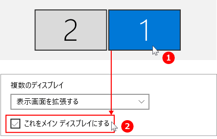 複数ディスプレイのメインを再設定