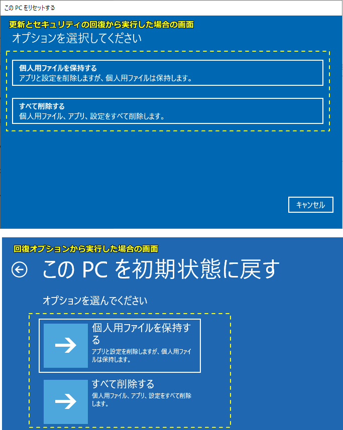 初期状態に戻すが実行される