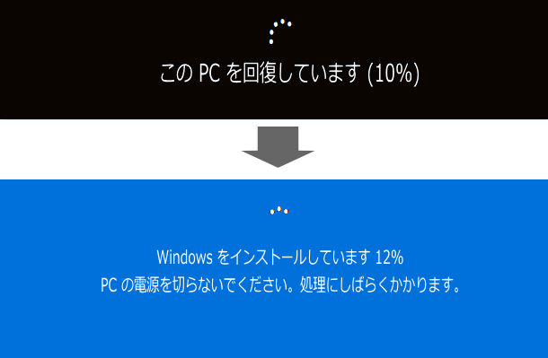 回復ドライブで初期化の実行