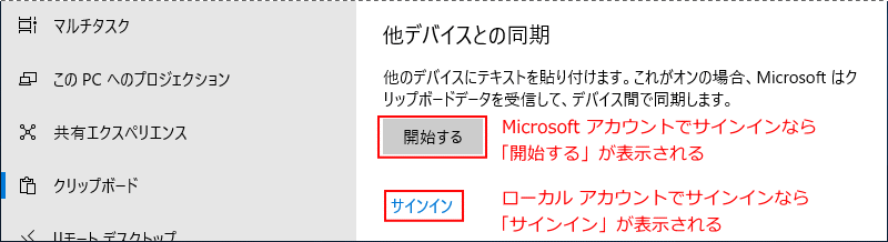 クリップボードの同期設定