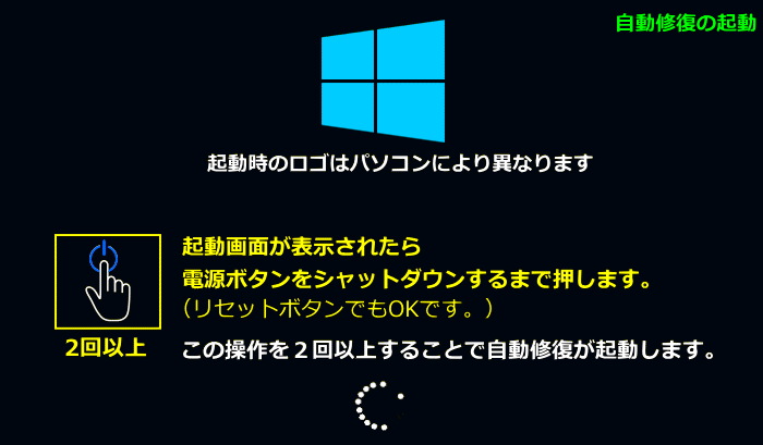 Windows10 自動修復の起動