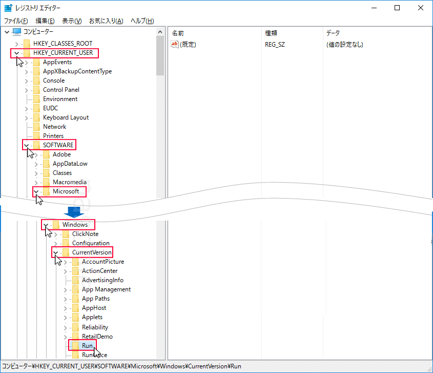 固有のユーザーのスタートアップ レジストリ