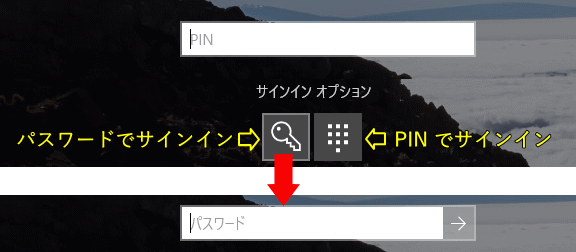 PIN の設定後のサインイン画面