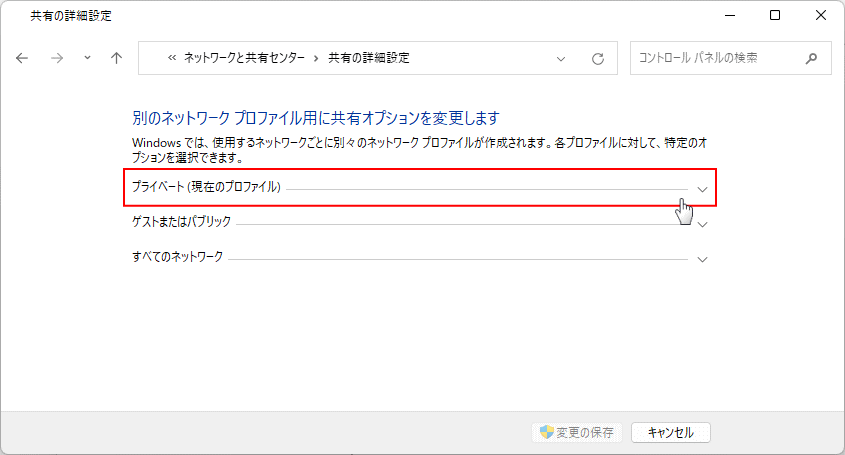 Windows11 Home プライベートネットワーク共有の設定