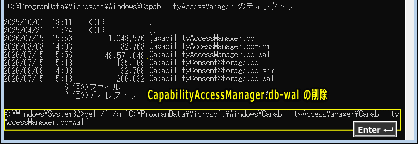 Windows11 CapabilityAccessManager.db-walのファイルサイズを確認する