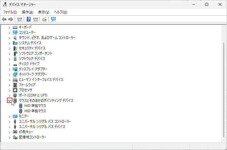 Windows11 デバイスマネージャーのマウスを他のポイントデバイスを展開する