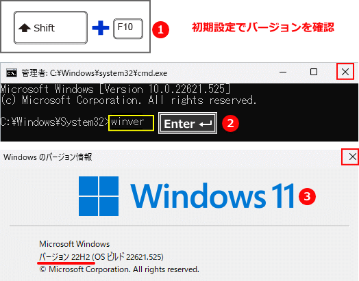 windows11 初期設定でバージョンを確認する