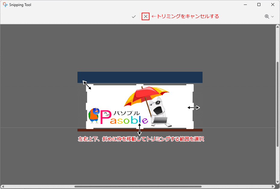 Windows11 Snipping Tool でトリミング範囲を選択