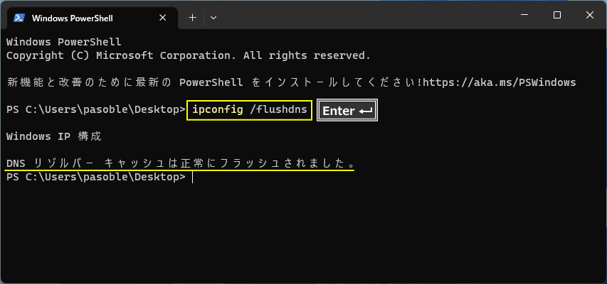 Windows11 DNSキャッシュのクリアコマンドを実行