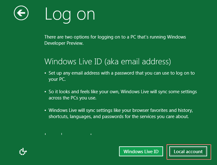Windows8 インストール Local account